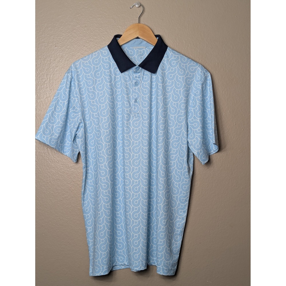 Swannies Co Polo Shirt Mens Medium Blue Golf Performance Geometric Print Sporty